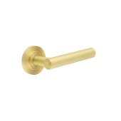 BUR45KIT238 Frelan Hardware Burlington Richmond Door Handles on Reeded Rose Satin Brass