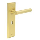 BUR45KIT243 Frelan Hardware Burlington Richmond Door Handles on 57mm Lock Backplate Satin Brass