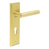BUR45KIT246 Frelan Hardware Burlington Richmond Door Handles on 72mm Din Euro Backplate Satin Brass
