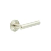 BUR45KIT314 Frelan Hardware Burlington Richmond Door Handles on Chamfered Rose Satin Nickel