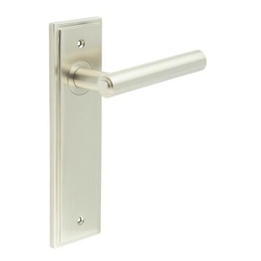 Click Here To Enlarge This Photo Of BUR45KIT320 Frelan Hardware Burlington Richmond Door Handles on Latch Backplate Satin Nickel