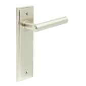 BUR45KIT320 Frelan Hardware Burlington Richmond Door Handles on Latch Backplate Satin Nickel