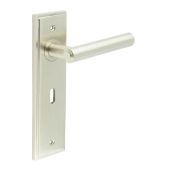 BUR45KIT321 Frelan Hardware Burlington Richmond Door Handles on 57mm Lock Backplate Satin Nickel