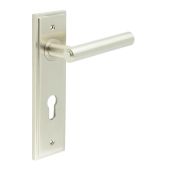 BUR45KIT324 Frelan Hardware Burlington Richmond Door Handles on 72mm Din Euro Backplate Satin Nickel