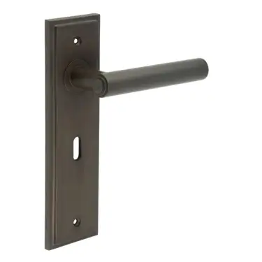 Click Here To Enlarge This Photo Of BUR45KIT85 Frelan Hardware Burlington Richmond Door Handles on Square Stepped Rose Dark Bronze