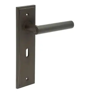 BUR45KIT85 Frelan Hardware Burlington Richmond Door Handles on Square Stepped Rose Dark Bronze