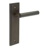 BUR45KIT86 Frelan Hardware Burlington Richmond Door Handles on Latch Backplate Dark Bronze