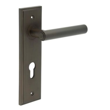 Click Here To Enlarge This Photo Of BUR45KIT90 Frelan Hardware Burlington Richmond Door Handles on 72mm Din Euro Backplate Dark Bronze