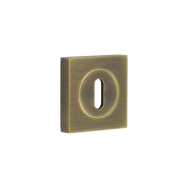 Click Here To Enlarge This Photo Of BUR-60AB-171AB Frelan Hardware Burlington Standard Keyway Escutcheon on Square Plain Rose Antique Brass