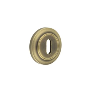 Click Here To Enlarge This Photo Of BUR-60AB-72AB Frelan Hardware Burlington Standard Keyway Escutcheon on Chamfered Rose Antique Brass
