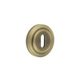 BUR-60AB-72AB Frelan Hardware Burlington Standard Keyway Escutcheon on Chamfered Rose Antique Brass