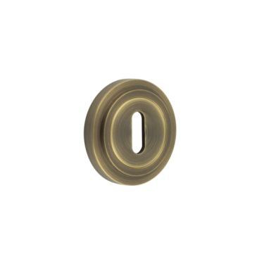 Click Here To Enlarge This Photo Of BUR-60AB-73AB Frelan Hardware Burlington Standard Keyway Escutcheon on Stepped Rose Antique Brass