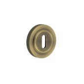 BUR-60AB-75AB Frelan Hardware Burlington Standard Keyway Escutcheon on Knurled Rose Antique Brass