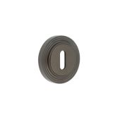 BUR-60DB-74DB Frelan Hardware Burlington Standard Keyway Escutcheon on Reeded Rose Dark Bronze
