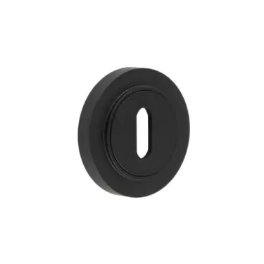 Click Here To Enlarge This Photo Of BUR-60MB-71MB Frelan Hardware Burlington Standard Keyway Escutcheon on Plain Rose Matt Black