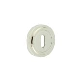 BUR-60PN-73PN Frelan Hardware Burlington Standard Keyway Escutcheon on Stepped Rose Polished Nickel