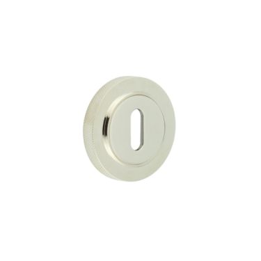 Click Here To Enlarge This Photo Of BUR-60PN-75PN Frelan Hardware Burlington Standard Keyway Escutcheon on Knurled Rose Polished Nickel