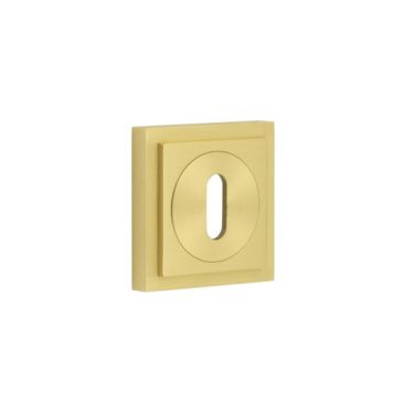 Click Here To Enlarge This Photo Of BUR-60SB-173SB Frelan Hardware Burlington Standard Keyway Escutcheon on Square Stepped Rose Satin Brass