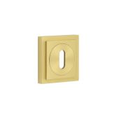 BUR-60SB-173SB Frelan Hardware Burlington Standard Keyway Escutcheon on Square Stepped Rose Satin Brass
