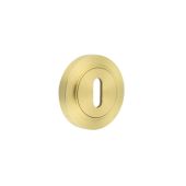 BUR-60SB-71SB Frelan Hardware Burlington Standard Keyway Escutcheon on Plain Rose Satin Brass