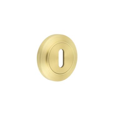 Click Here To Enlarge This Photo Of BUR-60SB-72SB Frelan Hardware Burlington Standard Keyway Escutcheon on Chamfered Rose Satin Brass