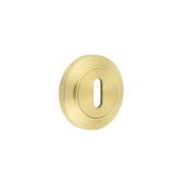 BUR-60SB-72SB Frelan Hardware Burlington Standard Keyway Escutcheon on Chamfered Rose Satin Brass