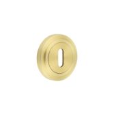 BUR-60SB-73SB Frelan Hardware Burlington Standard Keyway Escutcheon on Stepped Rose Satin Brass