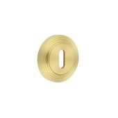 BUR-60SB-74SB Frelan Hardware Burlington Standard Keyway Escutcheon on Reeded Rose Satin Brass