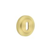BUR-60SB-75SB Frelan Hardware Burlington Standard Keyway Escutcheon on Knurled Rose Satin Brass