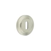 BUR-60SN-72SN Frelan Hardware Burlington Standard Keyway Escutcheon on Chamfered Rose Satin Nickel