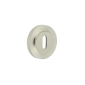 BUR-60SN-75SN Frelan Hardware Burlington Standard Keyway Escutcheon on Knurled Rose Satin Nickel