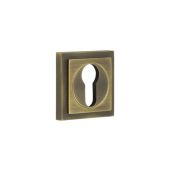 BUR-61AB-173AB Frelan Hardware Burlington Euro Profile Escutcheon on Square Stepped Rose Antique Brass