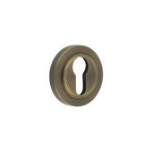 BUR-61AB-71AB Frelan Hardware Burlington Euro Profile Escutcheon on Plain Rose Antique Brass