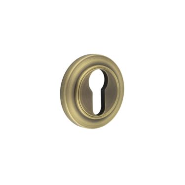 Click Here To Enlarge This Photo Of BUR-61AB-72AB Frelan Hardware Burlington Euro Profile Escutcheon on Chamfered Rose Antique Brass