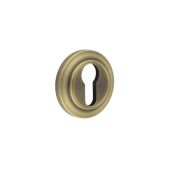 BUR-61AB-72AB Frelan Hardware Burlington Euro Profile Escutcheon on Chamfered Rose Antique Brass