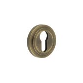 BUR-61AB-73AB Frelan Hardware Burlington Euro Profile Escutcheon on Stepped Rose Antique Brass