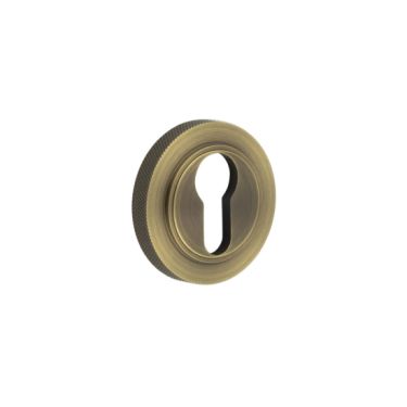 Click Here To Enlarge This Photo Of BUR-61AB-75AB Frelan Hardware Burlington Euro Profile Escutcheon on Knurled Rose Antique Brass