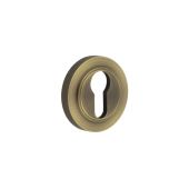 BUR-61AB-75AB Frelan Hardware Burlington Euro Profile Escutcheon on Knurled Rose Antique Brass