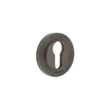 Click Here To Enlarge This Photo Of BUR-61DB-74DB Frelan Hardware Burlington Euro Profile Escutcheon on Reeded Rose Dark Bronze