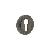 BUR-61DB-74DB Frelan Hardware Burlington Euro Profile Escutcheon on Reeded Rose Dark Bronze