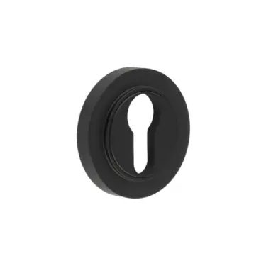 Click Here To Enlarge This Photo Of BUR-61MB-71MB Frelan Hardware Burlington Euro Profile Escutcheon on Plain Rose Matt Black