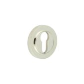 BUR-61PN-75PN Frelan Hardware Burlington Euro Profile Escutcheon on Knurled Rose Polished Nickel
