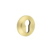 BUR-61SB-72SB Frelan Hardware Burlington Euro Profile Escutcheon on Chamfered Rose Satin Brass