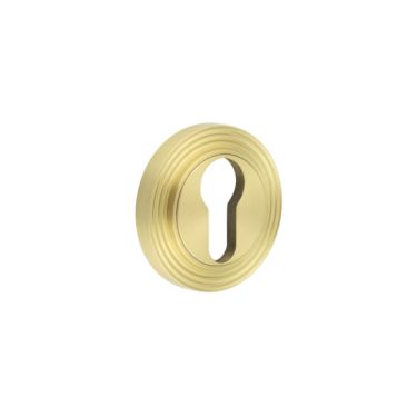 Click Here To Enlarge This Photo Of BUR-61SB-74SB Frelan Hardware Burlington Euro Profile Escutcheon on Reeded Rose Satin Brass
