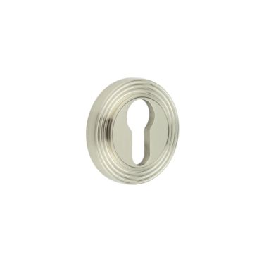 Click Here To Enlarge This Photo Of BUR-61SN-74SN Frelan Hardware Burlington Euro Profile Escutcheon on Reeded Rose Satin Nickel