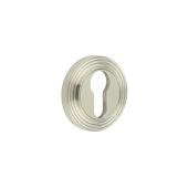 BUR-61SN-74SN Frelan Hardware Burlington Euro Profile Escutcheon on Reeded Rose Satin Nickel