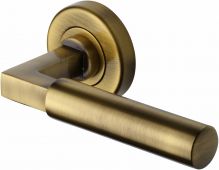 V2259-AT Heritage Brass Door Handle Lever on Rose Bauhaus Design Antique Brass Finish
