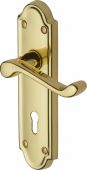 V300-PB Heritage Brass Door Handle Lever Lock Meridian Design Polished Brass Finish