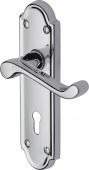 V300-PC Heritage Brass Door Handle Lever Lock Meridian Design Polished Chrome Finish