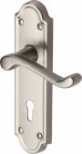 V300-SN Heritage Brass Door Handle Lever Lock Meridian Design Satin Nickel Finish